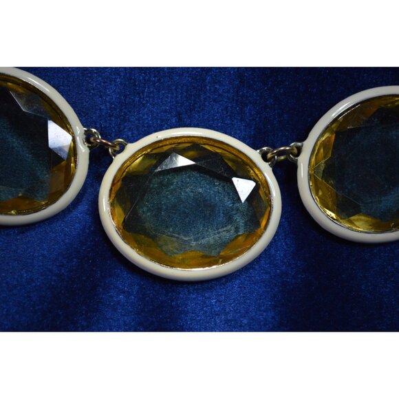 Enamel Off White Gem Necklace Unbranded Large Faceted Yellow Gemstones Fall - Picture 3 of 7